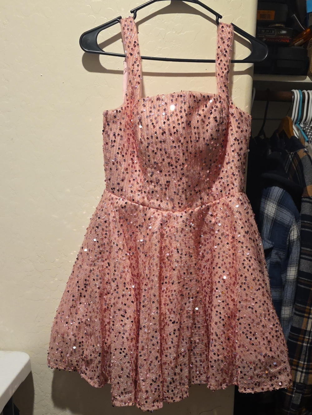 Sparkling Pink Sequin Mini Dress with Straps